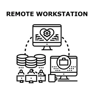 Remote workstation concept connecting global online working team 스톡 일러스트