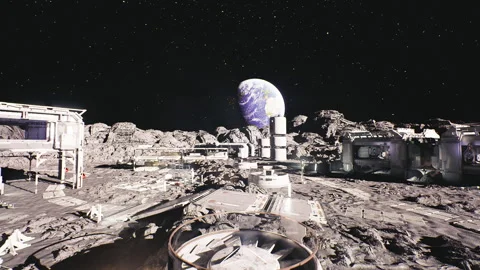 Remotecontrolled robots and engineers managing lunar surface operations Stock Footage 331522562