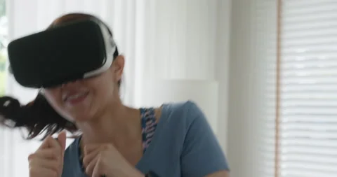 Remotely workout at home fun experience in VR sport app city life. Stock Footage 160921232