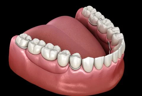 Removable partial denture, mandibular prosthesis. Stock-Illustration