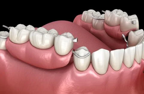 Removable partial denture, mandibular prosthesis. Medically accurate 3D Illustrazione stock