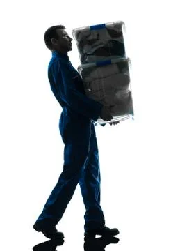 Removal man with boxes silhouette Stock Photos