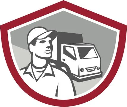Removal man delivery van shield retro Stock Illustration