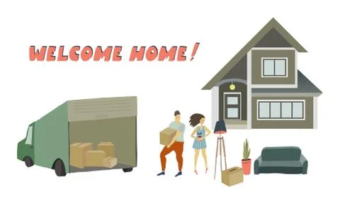 Removal into a new house Vector flat illustration Illustrazione stock