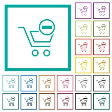 Remove cart item flat color icons with quadrant frames Stock Illustration