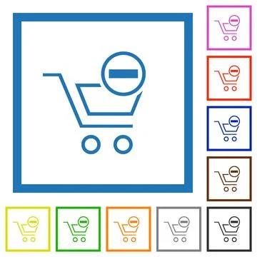 Remove cart item flat framed icons Stock Illustration