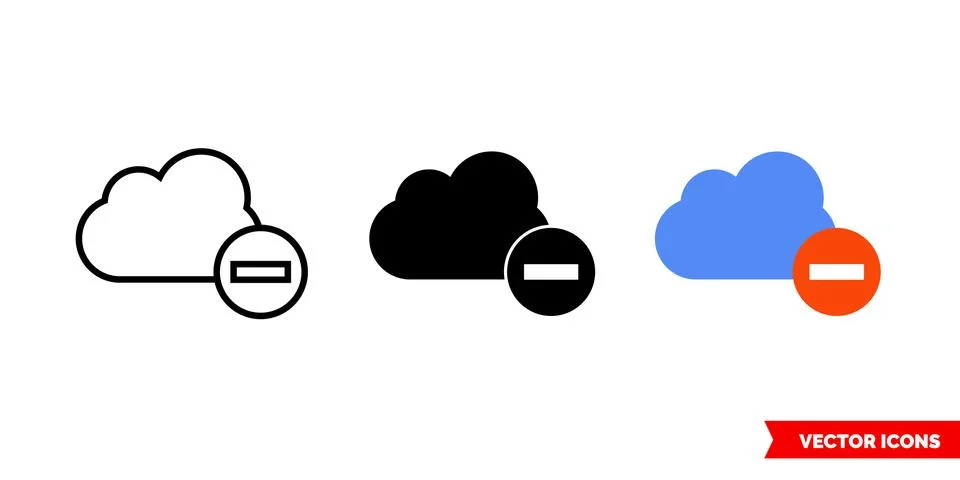 Remove from cloud icon of 3 types color, black and white, outline. Isolated v Stock Illustration