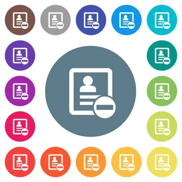Remove contact flat white icons on round color backgrounds Stock Illustration
