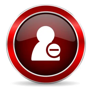 Remove contact red circle glossy web icon, round button with metallic border Stock Illustration