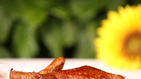Remove cooked roast chicken and roast chicken (5) Stock Footage 202159766