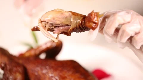 Remove cooked roast chicken and roast chicken (2) Stock Footage 202159822