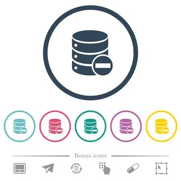 Remove from database flat color icons in round outlines Stock Illustration