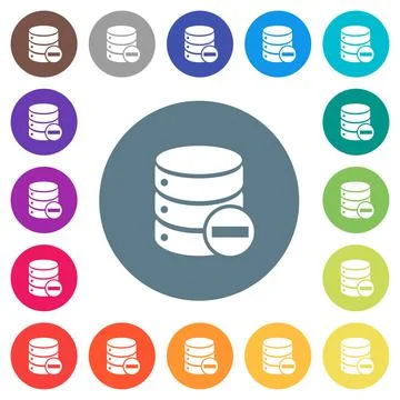 Remove from database flat white icons on round color backgrounds Stockillustratie