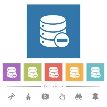 Remove from database flat white icons in square backgrounds 스톡 일러스트