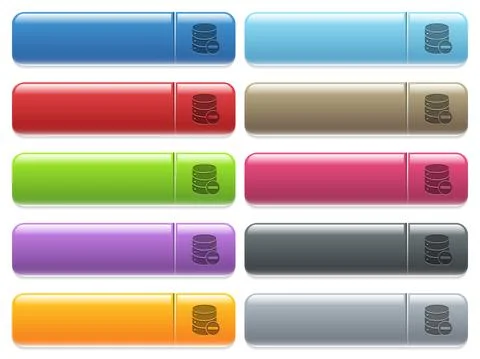 Remove from database icons on color glossy, rectangular menu button 스톡 일러스트