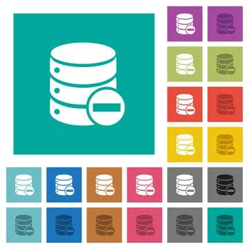 Remove from database square flat multi colored icons Ilustración de archivo