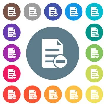 Remove document flat white icons on round color backgrounds Stock Illustration