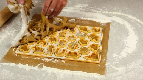 Remove excess of dough. Making Christmas Gingerbread Cookies. Stock Footage 77225626
