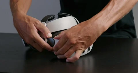 Remove head strap on VR headset. Stock Footage 280371593