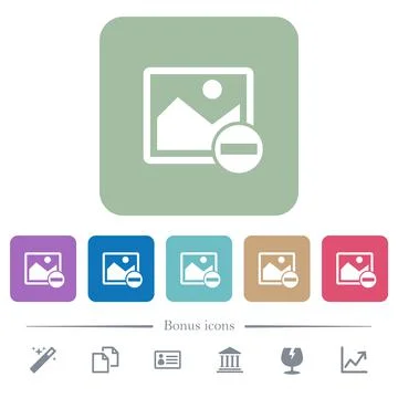 Remove image flat icons on color rounded square backgrounds Stock Illustration