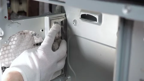Remove the inside of the PC case, holes for the motherboard connectors Stock Footage 131094992