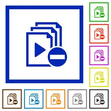 Remove item from playlist flat framed icons Stock Illustration