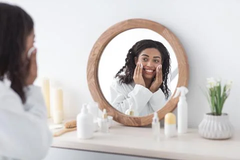 Remove makeup, cleansing for fresh shining skin Stock Photos