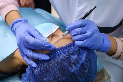 Remove microblasting old makeup. Stock Photos