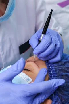 Remove microblasting old makeup. Stock Photos