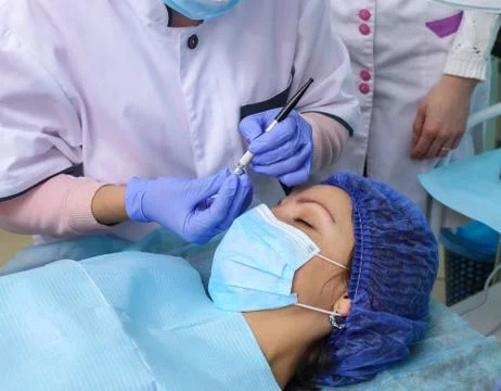 Remove microblasting old makeup. Stock Photos