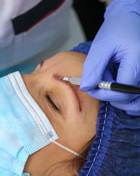 Remove microblasting old makeup. Stock Photos