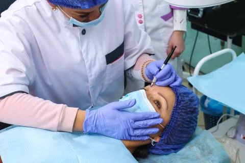 Remove microblasting old makeup. Stock Photos