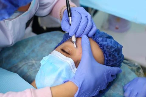 Remove microblasting old makeup. Stock Photos