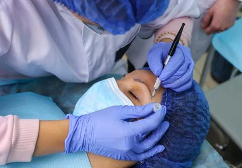 Remove microblasting old makeup. Stock Photos