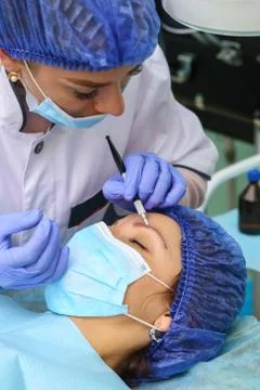 Remove microblasting old makeup. Stock Photos
