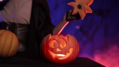 Remove the pumpkin cover for halloween Stock Footage 163545312
