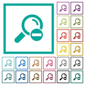 Remove search term flat color icons with quadrant frames Stock Illustration