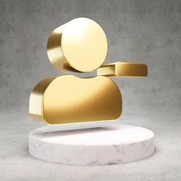 Remove User icon. Shiny golden University symbol on white marble podium. Stock Illustration