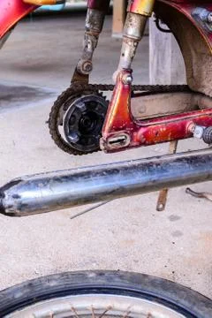 Remove wheel of motorcycle for replace the tire. Stock Photos