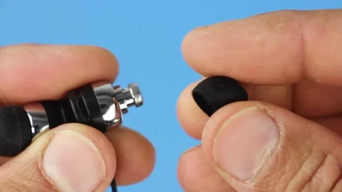 Removed dirt old used plastic or rubber ear pads for headphones Video stock 156474705