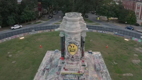 Removed General E Lee statue pillar with graffiti Richmond Virginia Stock Footage 163556809