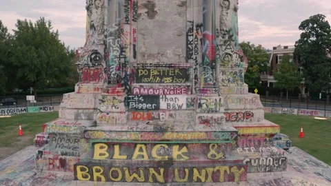 Removed General E Lee statue pillar with graffiti Richmond Virginia 6 Stock Footage 163556813