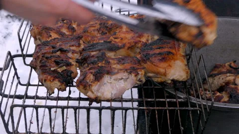 Removes the meat with barbecue Stock Footage 89664788