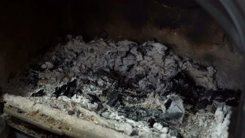 Removing ash and coal from the fireplace for use as fertilizer in the garden Stock Footage 149093770