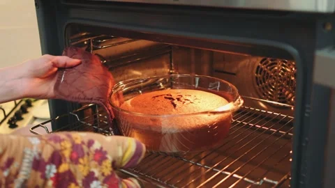 Removing the biscuit from the oven Stock Footage 249079221