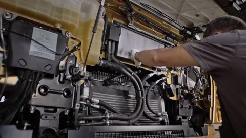 Removing an cargo truck engine air filter Stock Footage 263886121