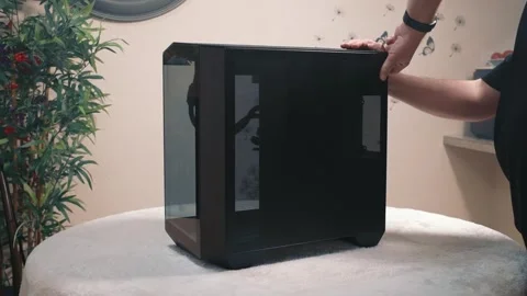 Removing computer case side panel before pc build begins Stock Footage 335069195