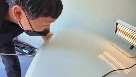 Removing dents on the car. PDR technology. Car body repair without painting. 스톡 동영상 339249411
