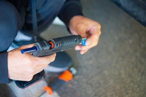 Removing dents on the car. PDR technology. Car body repair without painting. Stock Photos
