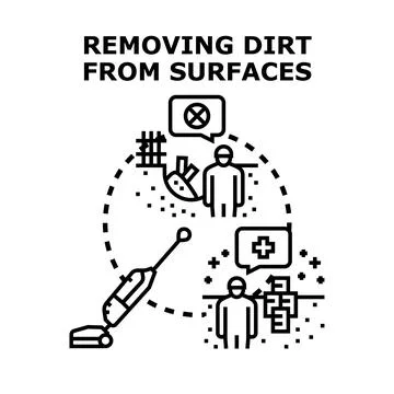 Removing dirt from surfaces cleaning and decontamination concept Stock Illustration